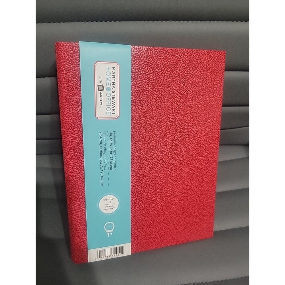 NEW! Martha Stewart Home Office Small Shagreen Binder RED Avery 1" Ring 7.3x9.5